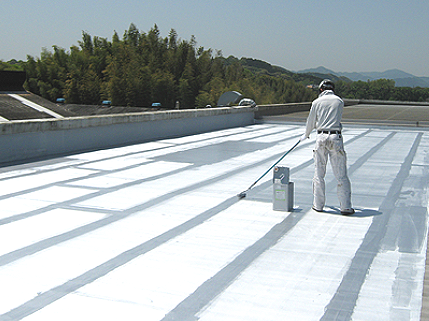 屋上防水塗装トップコート作業